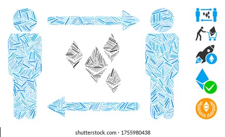 Line Mosaic based on people exchange Ethereum crystals icon. Mosaic vector people exchange Ethereum crystals is designed with random line items. Bonus icons are added.