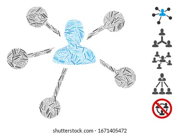 Line Mosaic based on person relations icon. Mosaic vector person relations is formed with scattered line dots. Bonus icons are added.