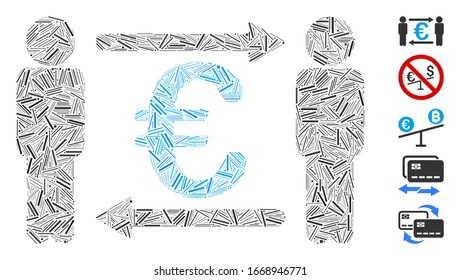 Line Mosaic based on persons exchange Euro icon. Mosaic vector persons exchange Euro is designed with randomized line spots. Bonus icons are added.