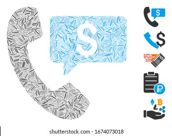 Line Mosaic based on phone order icon. Mosaic vector phone order is created with scattered line dots. Bonus icons are added.