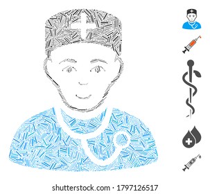 Line Mosaic based on physician icon. Mosaic vector physician is created with randomized line spots. Bonus icons are added.