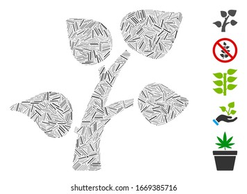 Line Mosaic based on plant sprout icon. Mosaic vector plant sprout is designed with scattered line items. Bonus icons are added.