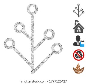 Line Mosaic based on plant icon. Mosaic vector plant is composed with scattered line spots. Bonus icons are added.
