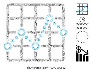 Line Mosaic based on line plot icon. Mosaic vector line plot is formed with randomized line elements. Bonus icons are added.