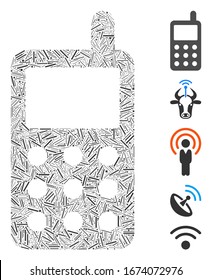 Line Mosaic based on portable radio transmitter icon. Mosaic vector portable radio transmitter is composed with scattered line spots. Bonus icons are added.