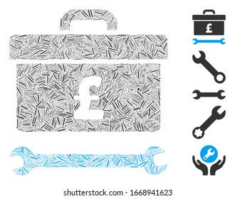 Line Mosaic based on pound toolbox icon. Mosaic vector pound toolbox is formed with scattered line spots. Bonus icons are added.
