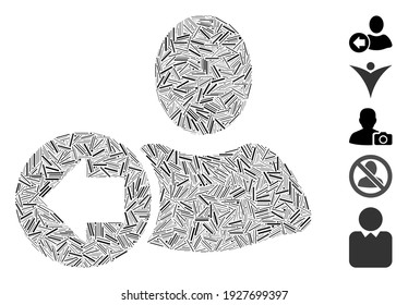 Line Mosaic based on previous user icon. Mosaic vector previous user is composed with scattered line elements. Bonus icons are added.