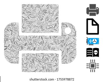 Line Mosaic based on printer icon. Mosaic vector printer is created with random dash elements. Bonus icons are added.