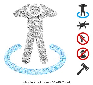 Line Mosaik auf der Grundlage der Gefangenen Ikone. Mosaik Vektorillustration Gefangener ist mit randomisierten Linien Punkte entworfen. Bonussymbole werden hinzugefügt.