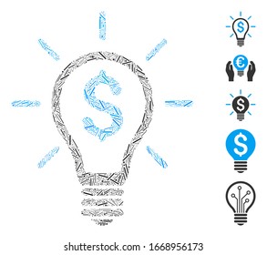 Line Mosaic based on profitable invention icon. Mosaic vector profitable invention is created with random line items. Bonus icons are added.