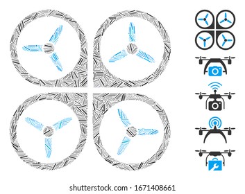 Line Mosaic Based On Quadrotor Icon. Mosaic Vector Quadrotor Is Created With Randomized Line Elements. Bonus Icons Are Added.