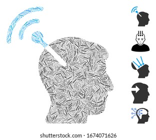 Line Mosaic based on radio neural interface icon. Mosaic vector radio neural interface is created with scattered line spots. Bonus icons are added.