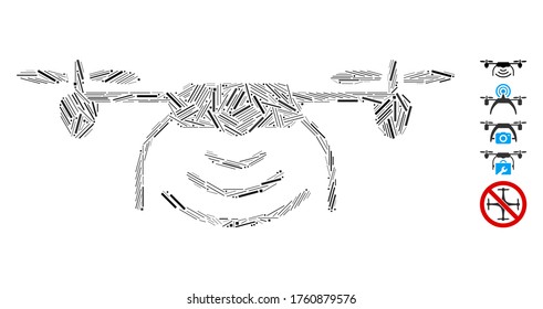 Line Mosaic based on radio spy drone icon. Mosaic vector radio spy drone is designed with random line elements. Bonus icons are added.