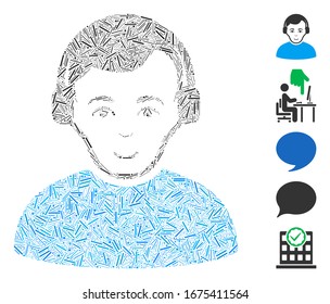 Mosaico de línea basado en icono radiomano. El radiomarcador vector mosaico se crea con elementos de línea dispersos. Se agregan iconos de bonificación.