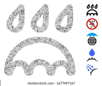 Linie Mosaik basierend auf dem Regenschutzsymbol. Mosaik Vektorillustration Regenschutz wird mit randomisierten Linienpunkten erstellt. Bonussymbole werden hinzugefügt.