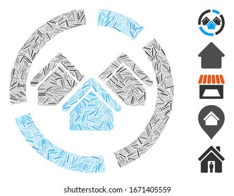 Line Mosaic based on realty diagram icon. Mosaic vector realty diagram is created with random hatch spots. Bonus icons are added.