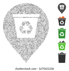 Line Mosaic based on recycle bin marker icon. Mosaic vector recycle bin marker is created with scattered line elements. Bonus icons are added.
