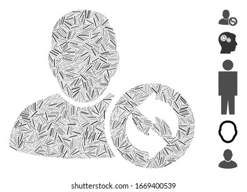 Line Mosaic based on refresh user icon. Mosaic vector refresh user is created with scattered line spots. Bonus icons are added.
