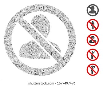 Line Mosaic based on restricted user icon. Mosaic vector restricted user is created with random line elements. Bonus icons are added.