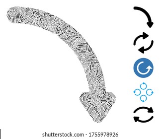 Line Mosaic based on rotate right icon. Mosaic vector rotate right is created with scattered line items. Bonus icons are added.