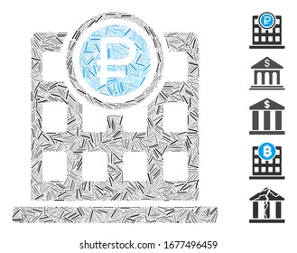 Linie Mosaik basierend auf Rubel Bank Office Symbol. Das Mosaik Vektorillustration Rubel Bankbüro ist mit verstreuten Strichpunkten gestaltet. Bonussymbole werden hinzugefügt.