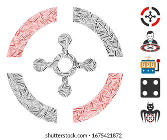 Line Mosaic based on roulette icon. Mosaic vector roulette is designed with scattered line items. Bonus icons are added.