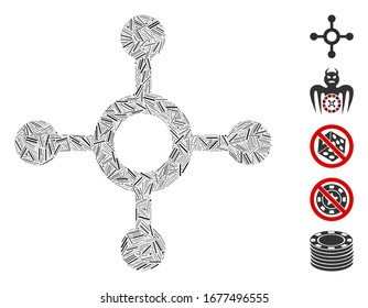 Line Mosaik basierend auf Roulette Symbol. Mosaikroulette der Vektorillustration wird mit randomisierten Lukenelementen gebildet. Bonussymbole werden hinzugefügt.