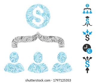 Line Mosaic based on sales funnel icon. Mosaic vector sales funnel is composed with scattered line spots. Bonus icons are added.