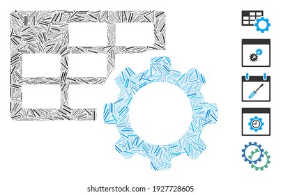 Line Mosaic based on schedule settings icon. Mosaic vector schedule settings is formed with scattered line dots. Bonus icons are added.