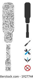 Line Mosaic based on screwdriver icon. Mosaic vector screwdriver is created with random line elements. Bonus icons are added.