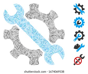 Line Mosaic based on service tools icon. Mosaic vector service tools is composed with randomized line items. Bonus icons are added.