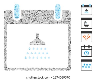 Mosaico de línea basado en el icono del día calendario de ducha. El día calendario de la ducha vectorial mosaico se compone de elementos de línea aleatorizados. Se agregan iconos de bonificación.