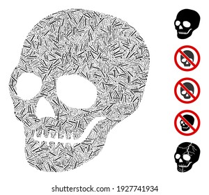 Line Mosaic based on skull icon. Mosaic vector skull is designed with scattered line items. Bonus icons are added.