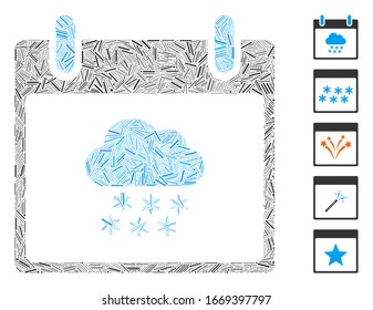 Line Mosaic based on snow cloud calendar day icon. Mosaic vector snow cloud calendar day is formed with scattered line elements. Bonus icons are added.