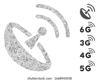 Line Mosaic based on space antenna icon. Mosaic vector space antenna is composed with randomized line elements. Bonus icons are added.