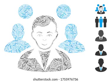 Mosaico de línea basado en el icono del jefe del personal. El jefe del personal del vector mosaico se forma con puntos de línea aleatorios. Se agregan iconos de bonificación.