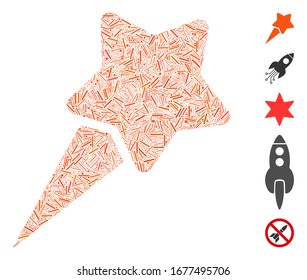 Mosaico de línea basado en el icono de estrella inicial. La estrella inicial del vector mosaico está compuesta por puntos de línea aleatorizados. Se agregan iconos de bonificación.