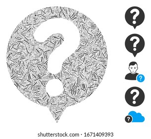 Line Mosaic based on status balloon icon. Mosaic vector status balloon is created with scattered line elements. Bonus icons are added.