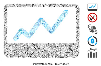 Mosaico de línea basado en el icono del gráfico del mercado de valores. El gráfico del mercado de valores de vectores mosaicos está compuesto por puntos de línea dispersos. Se agregan iconos de bonificación.