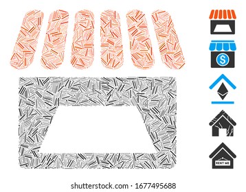 Line Mosaic based on store icon. Mosaic vector store is composed with random line items. Bonus icons are added.