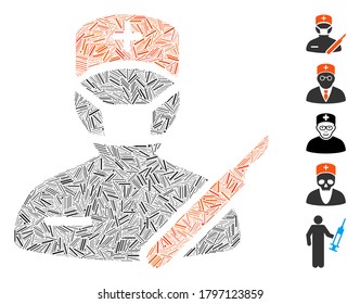 Line Mosaic based on surgeon icon. Mosaic vector surgeon is created with randomized line elements. Bonus icons are added.