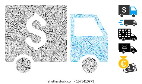 Line Mosaic based on tax collector car icon. Mosaic vector tax collector car is formed with scattered line spots. Bonus icons are added.