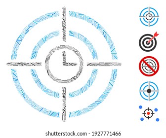 Mosaico de línea basado en el icono de destino de tiempo. El objetivo de tiempo del vector mosaico se forma con elementos de línea aleatorizados. Se agregan iconos de bonificación.