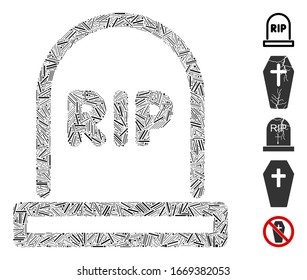Line Mosaic based on tomb icon. Mosaic vector tomb is formed with scattered line dots. Bonus icons are added.
