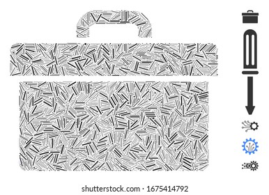 Line Mosaic based on toolbox icon. Mosaic vector toolbox is designed with randomized line items. Bonus icons are added.