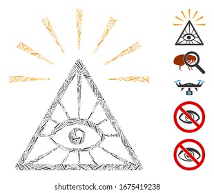 Line Mosaic Based On Total Control Eye Pyramid Icon. Mosaic Vector Total Control Eye Pyramid Is Designed With Random Line Elements. Bonus Icons Are Added.