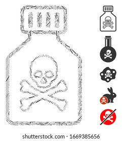 Mosaico de línea basado en el icono del vial tóxico. El vial tóxico vectorial mosaico se forma con puntos de línea dispersos. Se agregan iconos de bonificación.