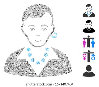 Line Mosaic based on trendy gay icon. Mosaic vector trendy gay is designed with random line dots. Bonus icons are added.