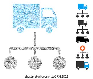 Line Mosaic based on truck distribution links icon. Mosaic vector truck distribution links is formed with random line items. Bonus icons are added.