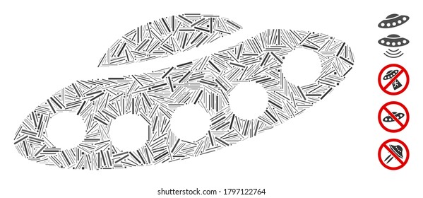 Line Mosaic based on UFO icon. Mosaic vector UFO is designed with randomized line elements. Bonus icons are added.